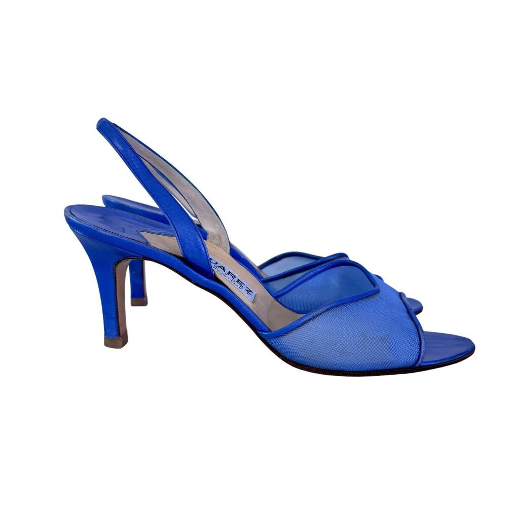 Suarez Vero Cuoio Women's Blue Slingback Leather Stiletto Open Toe Sandals S 39